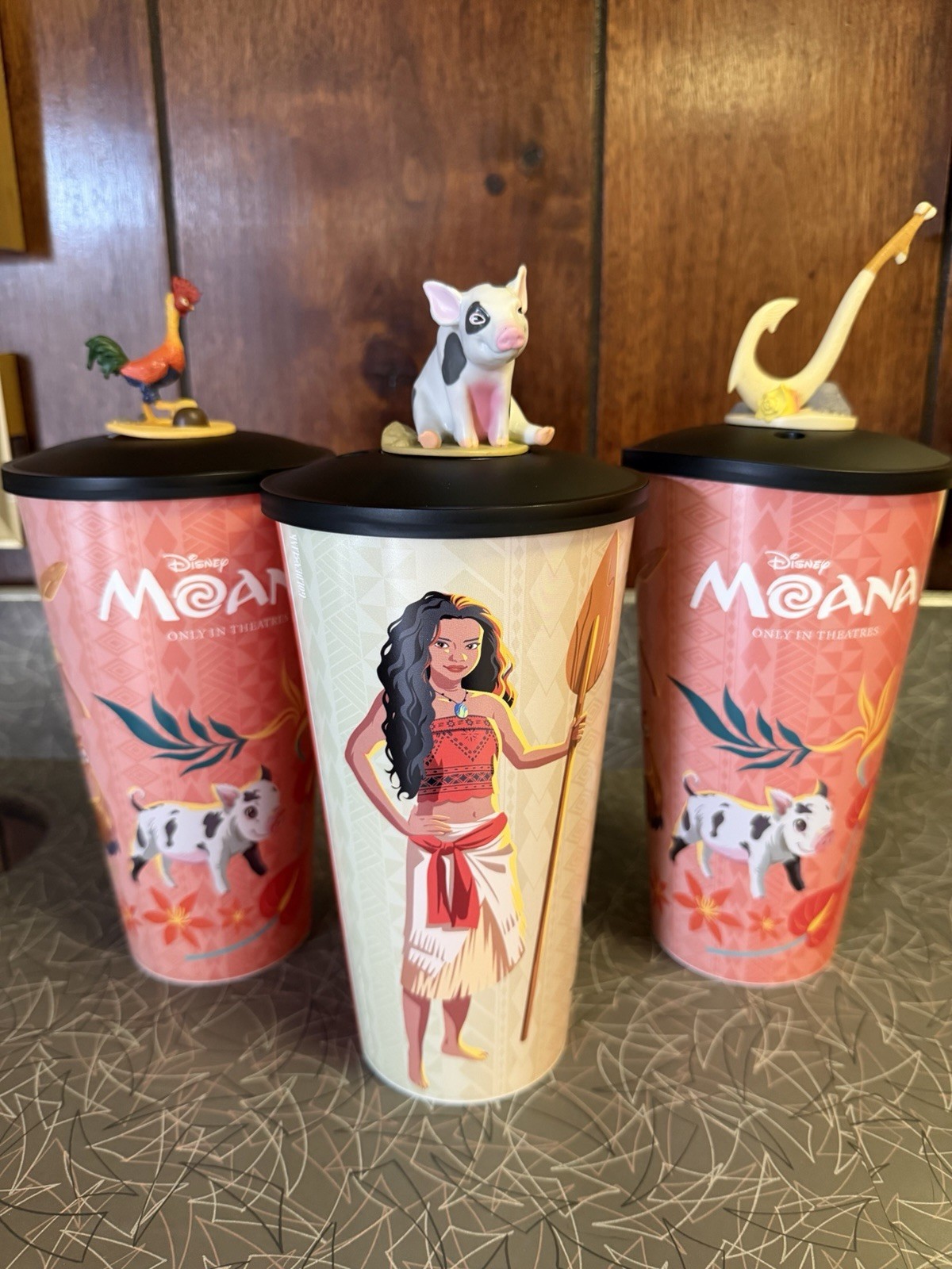 Disney Moana Movie Theater Cups with 3 Toppers Pua Heihei Maui Hook New 2026
