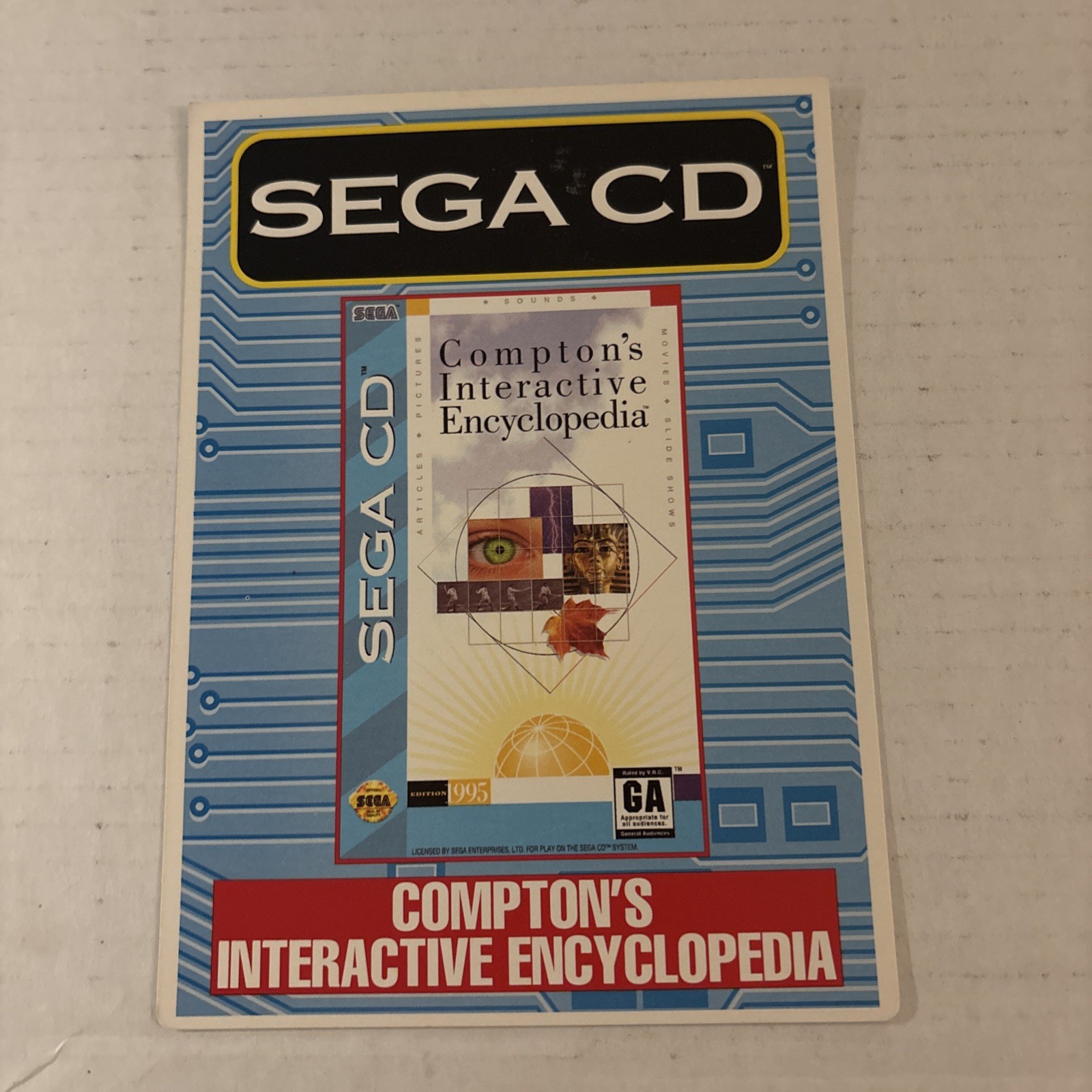 Sega CD Compton’s Interactive Encyclopedia VIDPRO Card Toys R Us Display Card