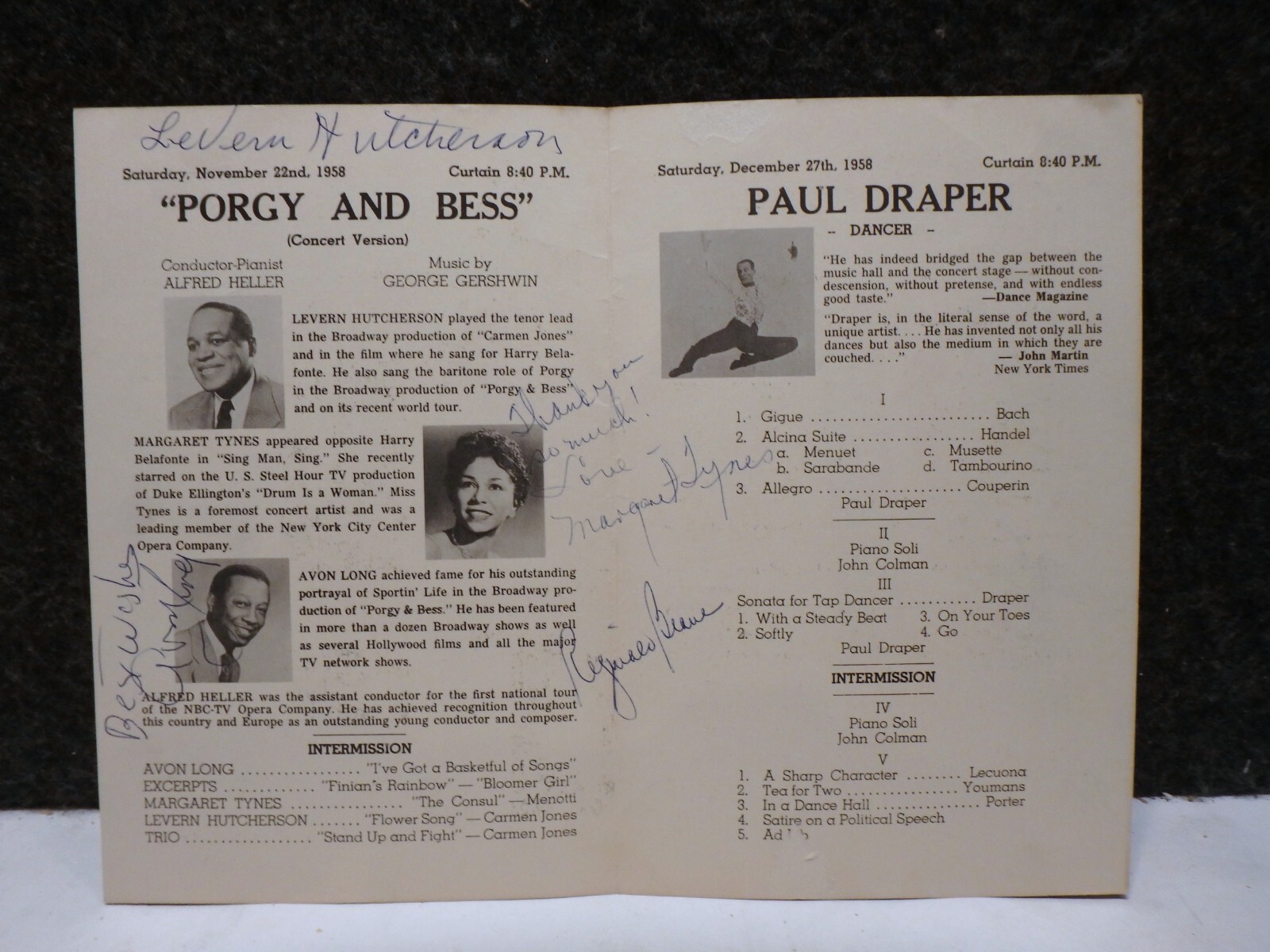 ’58 PORGY AND BESS AFRICAN AMERICAN CAST AUTOGRAPH PROGRAM TYNES LONG HUTCHERSON