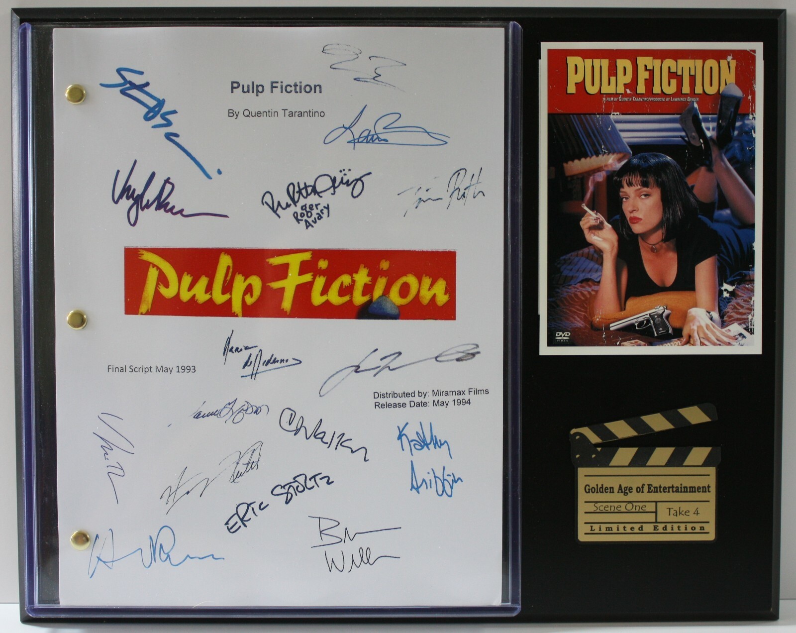 Pulp Fiction Reproduction Signed Movie Script Wood Plaque Display