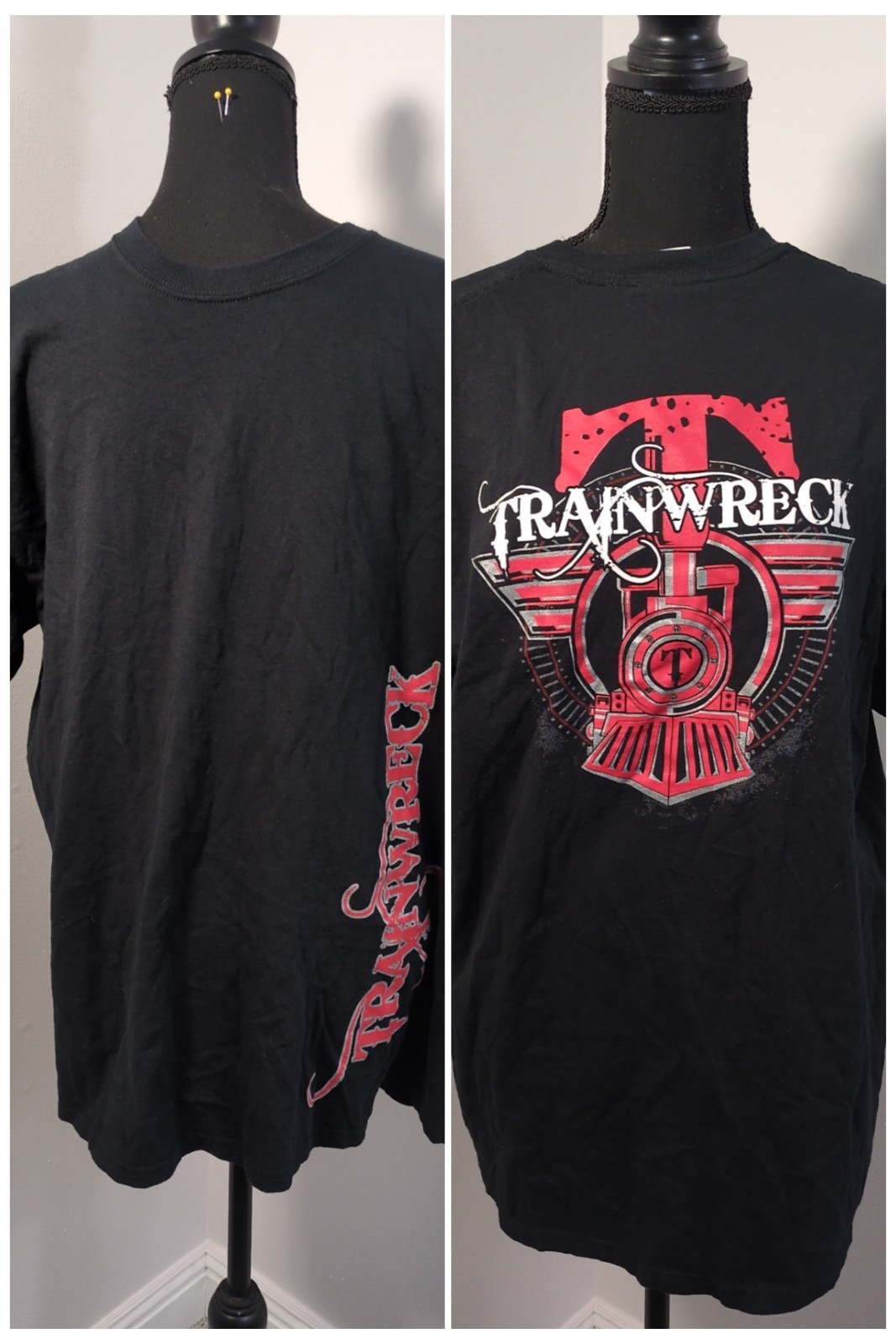 VTG Trainwreck Band Short Sleeve T Shirt Men’s XL, Black Graphic Print