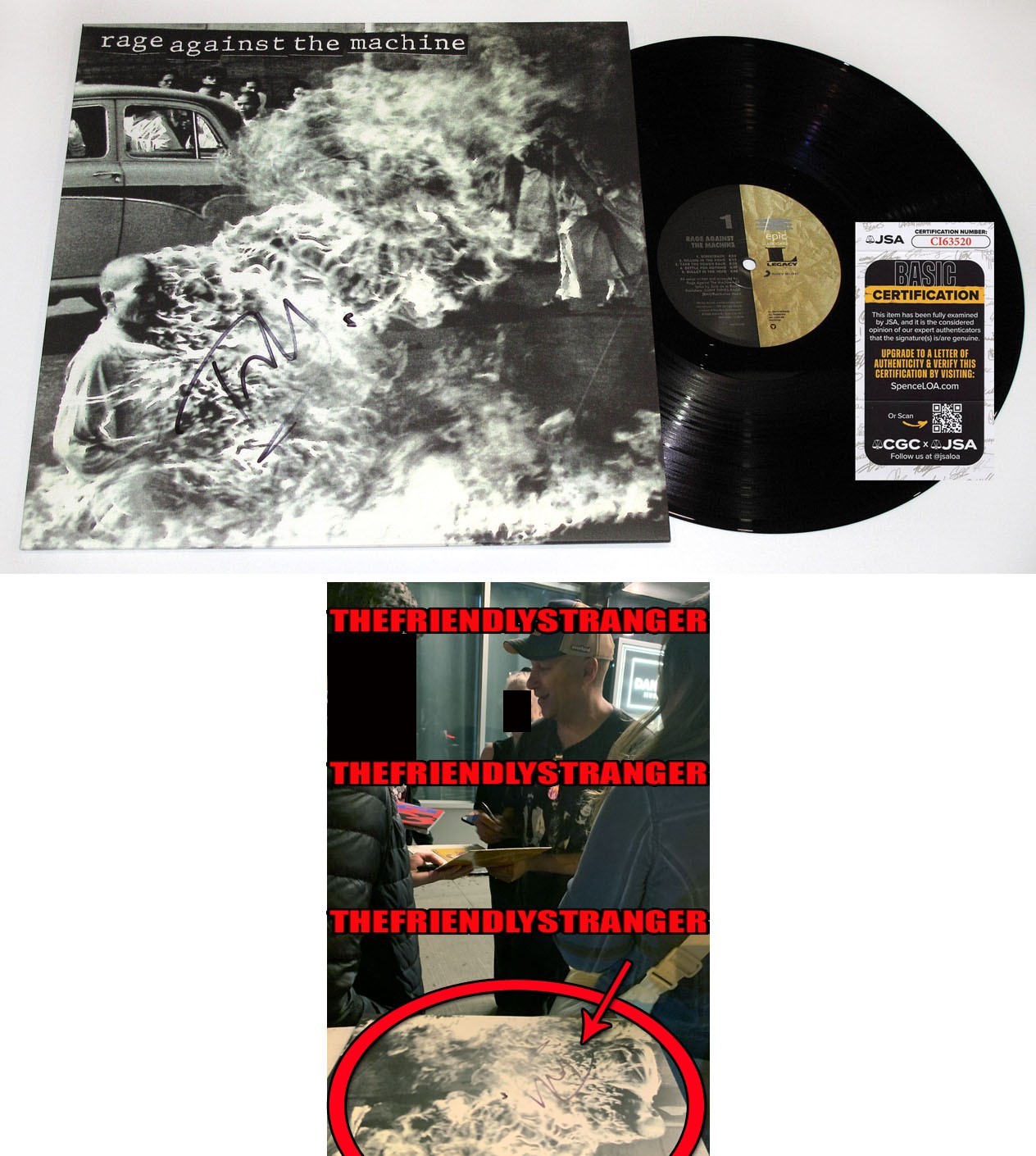 Tom Morello signed “RAGE AGAINST THE MACHINE” Vinyl Album EXACT PROOF a JSA COA