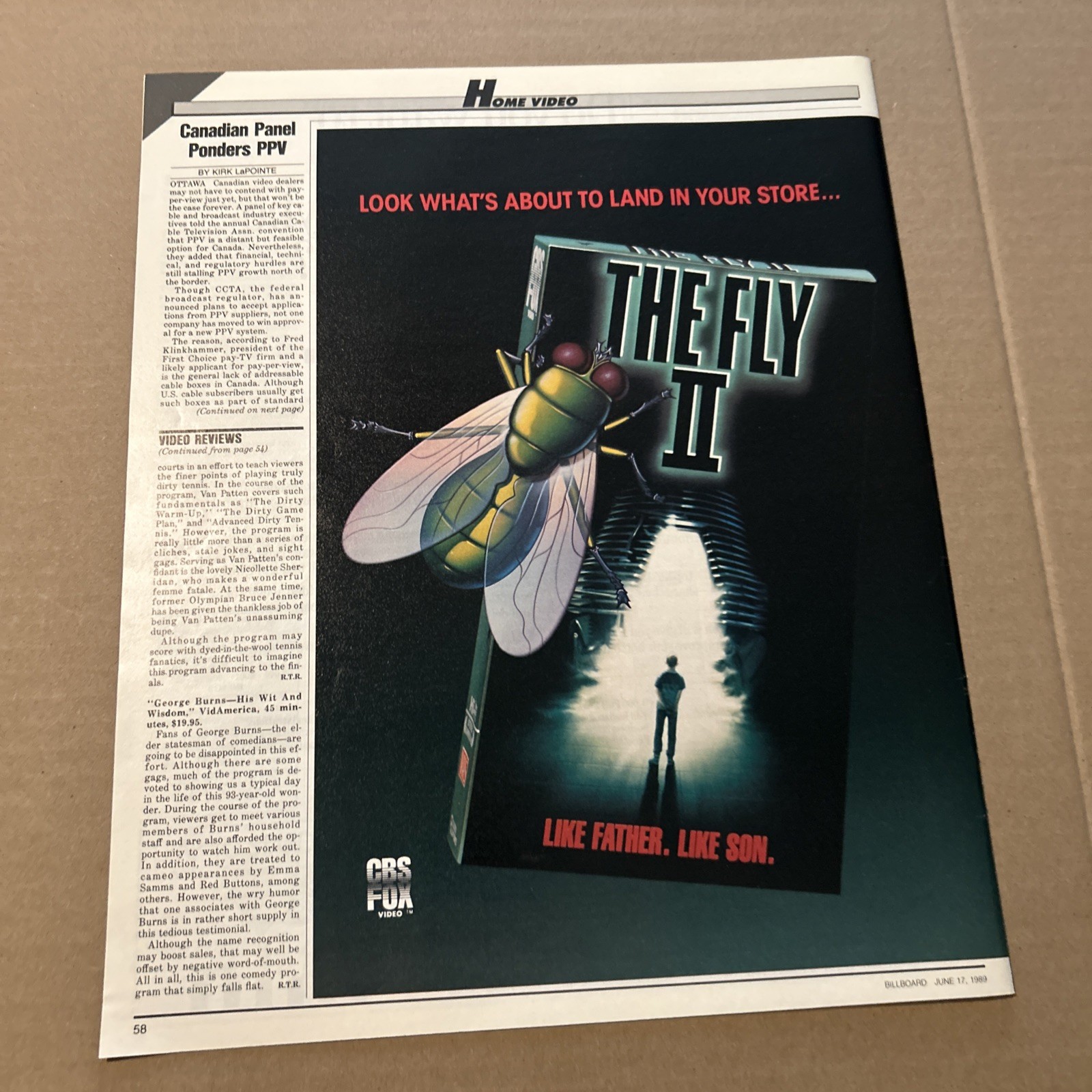giant 11by14.5″ magizine ad FLYER F/k The Fly 2 1989 Movie