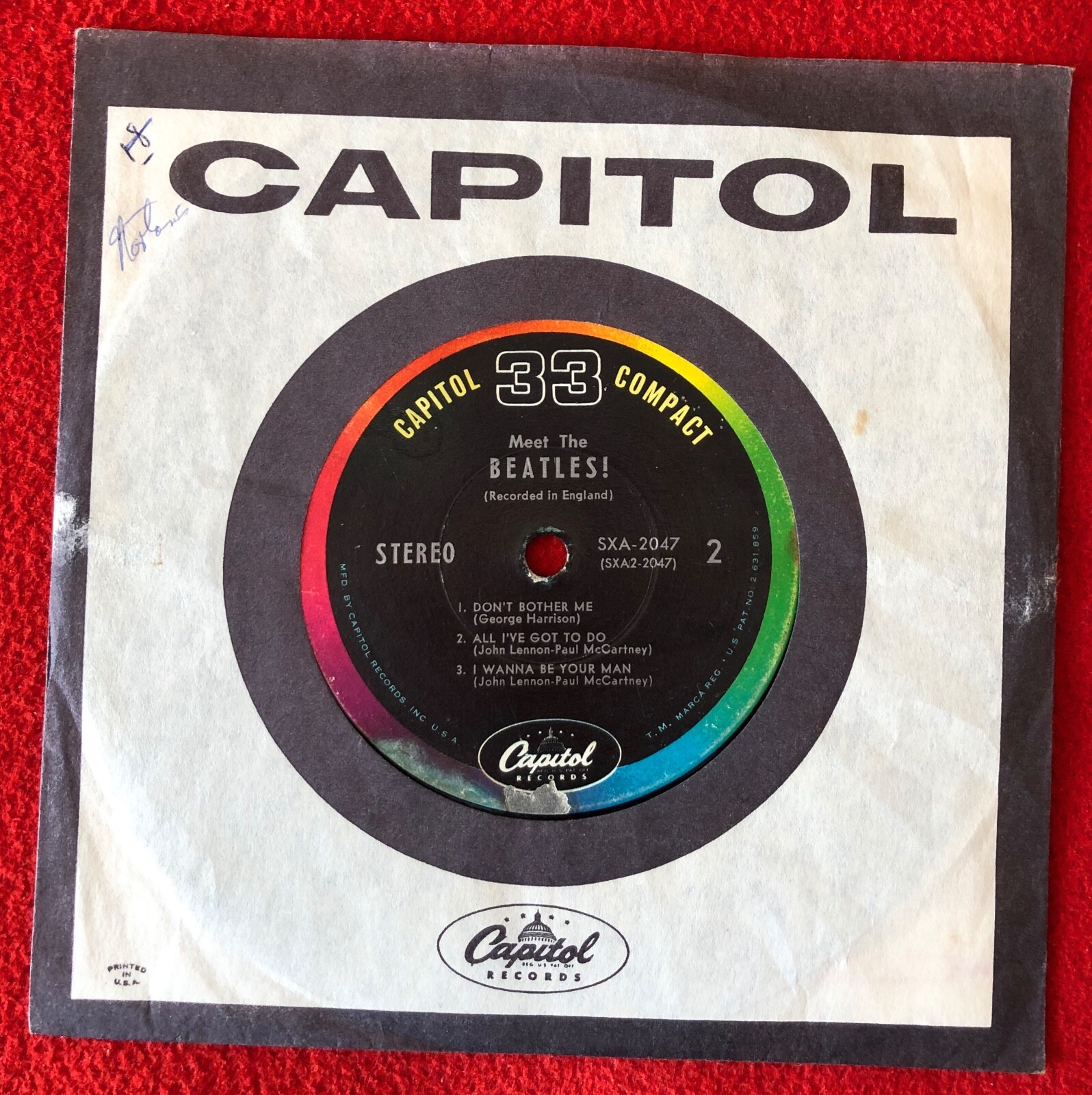 (CAPITOL COMPACT 33) ~ MEET THE BEATLES- SXA- 2047 Stereo ~ VG-