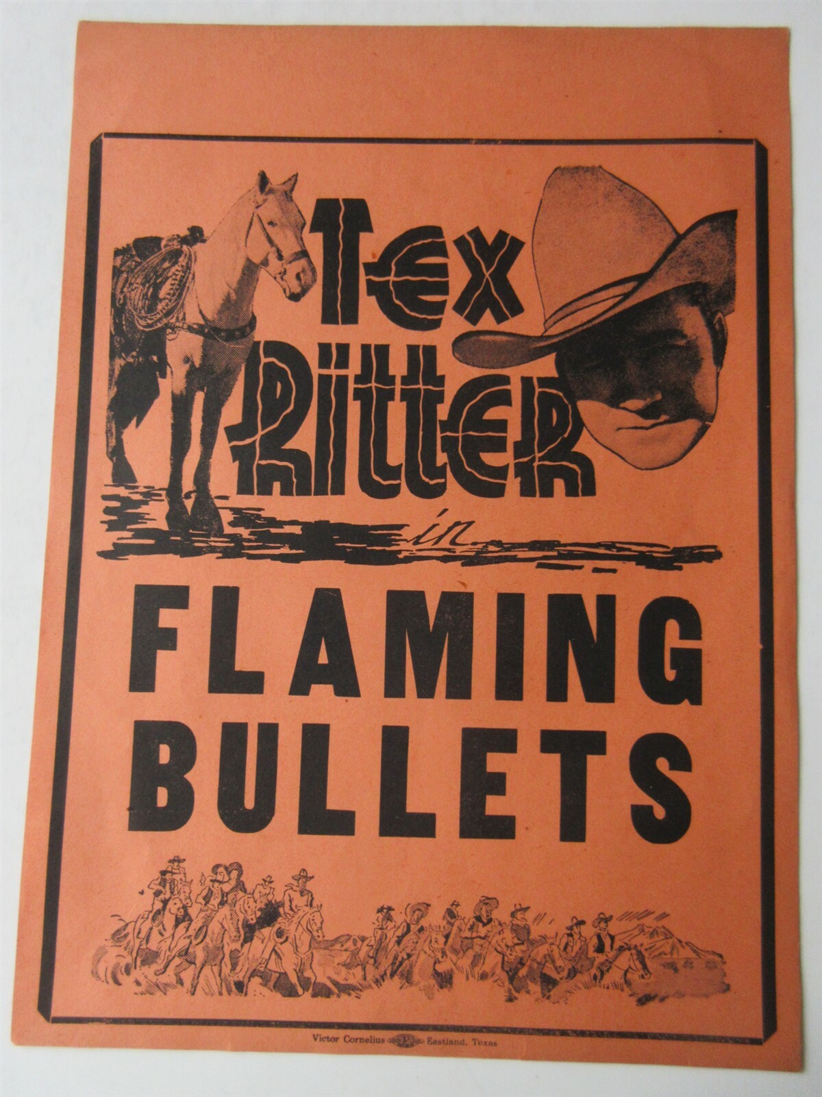 Original 1945 Tex Ritter, Handbill Western,”Flaming Bullets” 13″X9″ Movie Poster