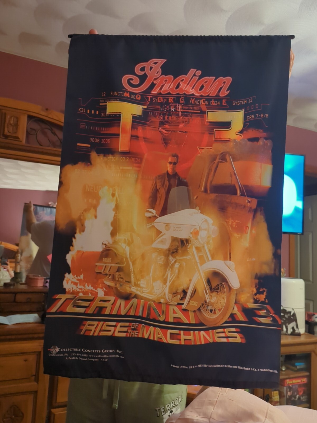TERMINATOR 3 Rise of the Machines Banner 34″x22″ – Indian Police Motorcycle Rare