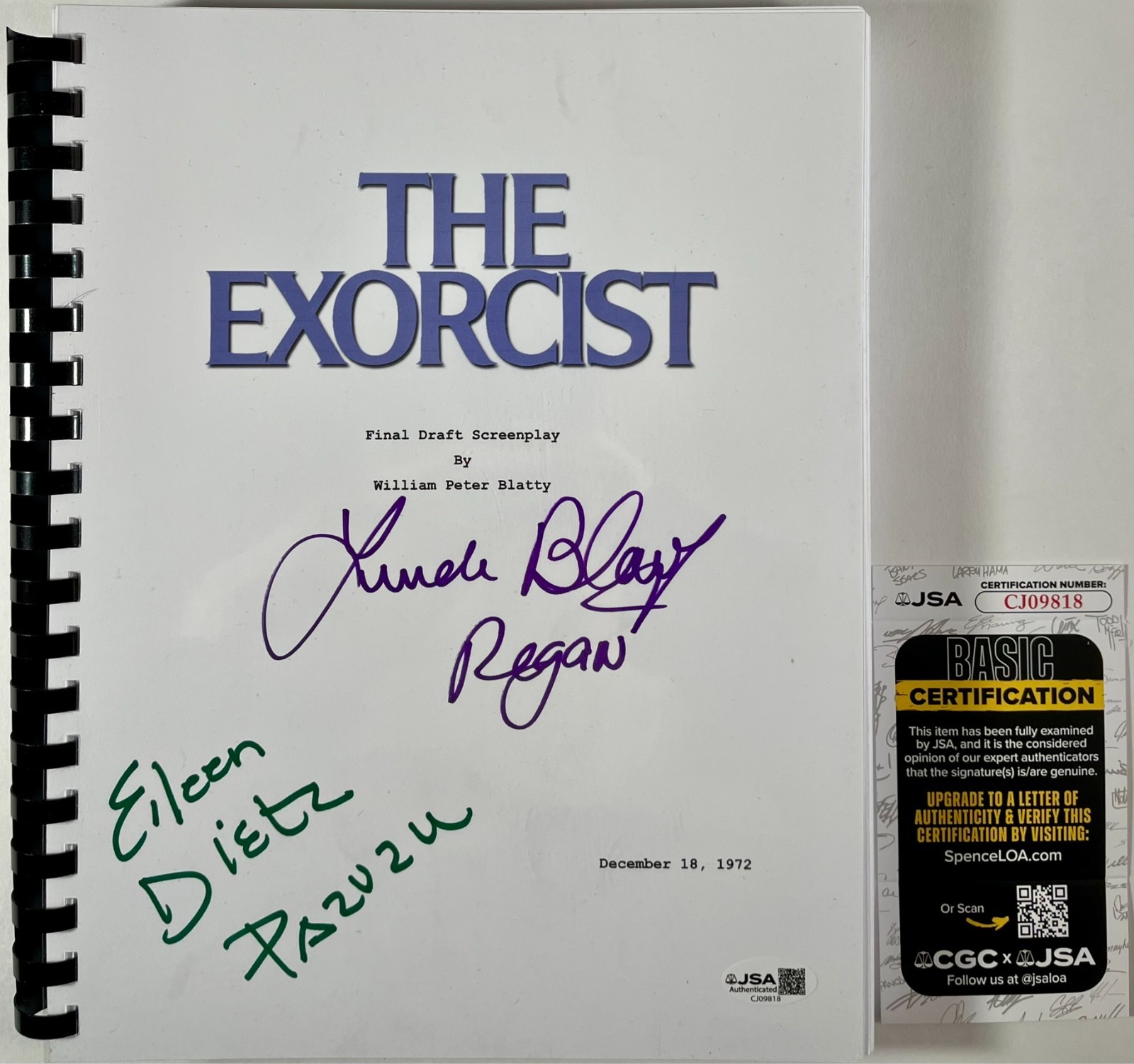 Linda Blair & Eileen Dietz Signed The Exorcist Complete Movie Script JSA COA