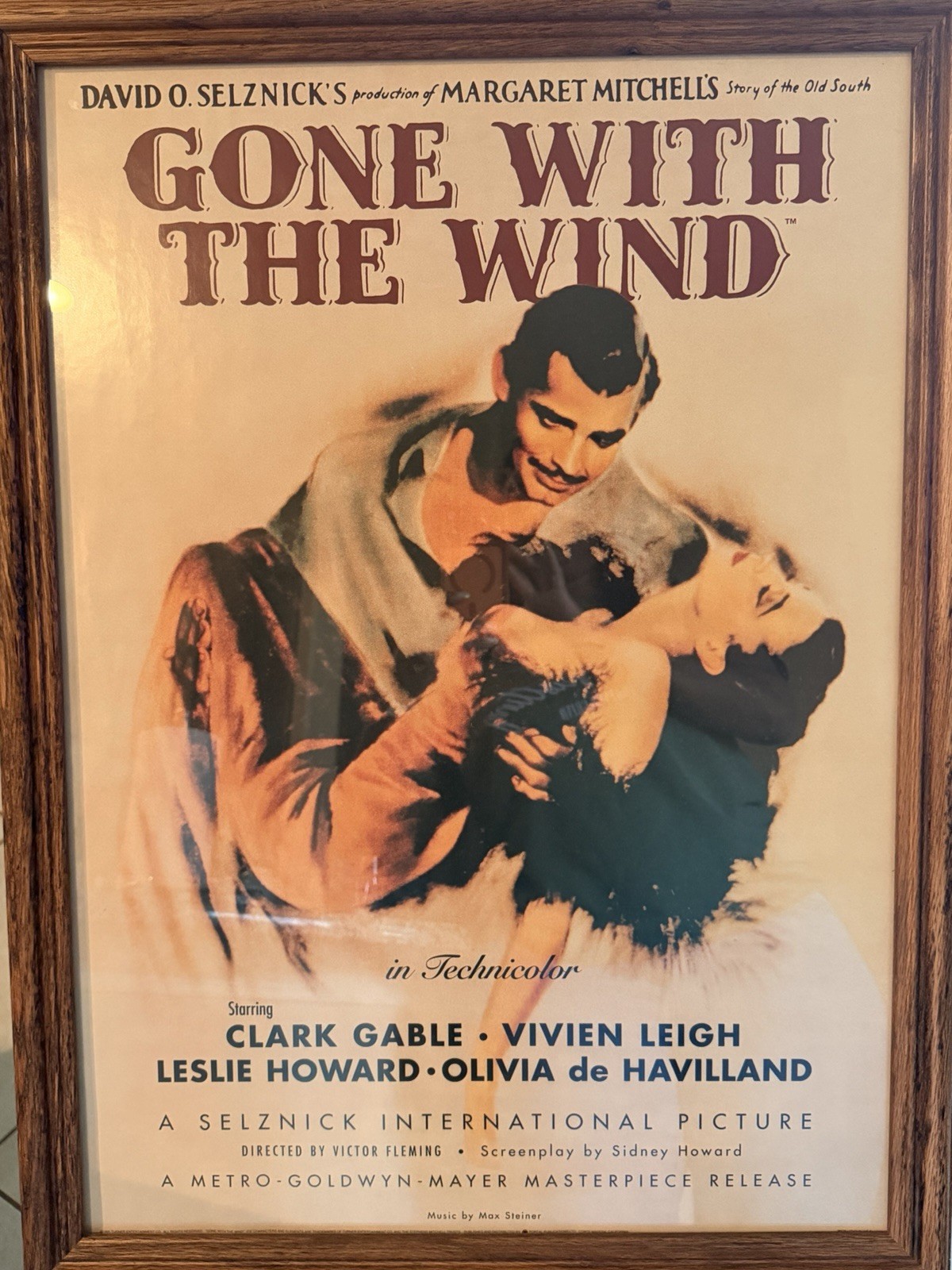 Vtg Gone With The Wind Movie Poster Clark Gable Vivien Leigh MGM Frame Not Incl