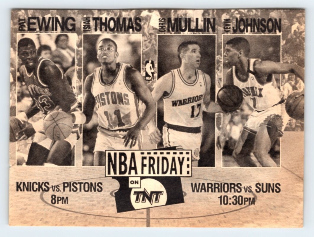 1989 NBA BASKETBALL ON TNT 3.5″X5″ AD Knicks Vs Pistons Cable TV 1980’s TV5