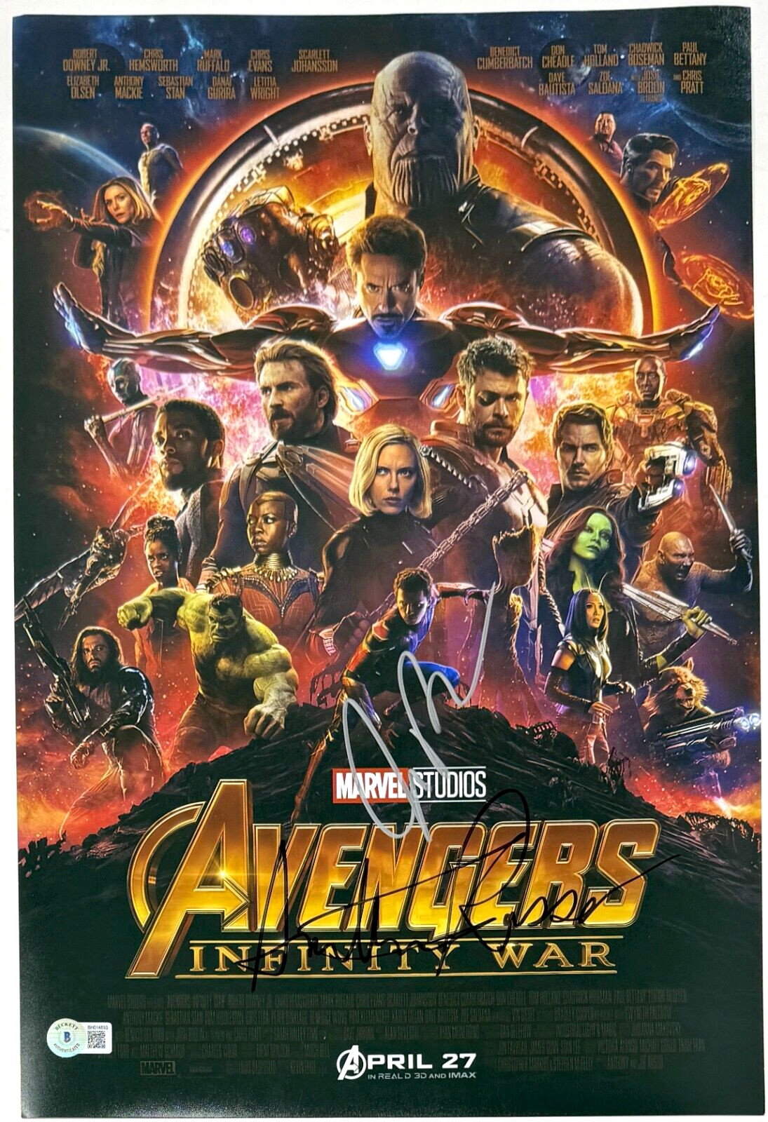 Joe & Anthony Russo Signed Autograph Avengers Infinity War Movie Poster BAS COA