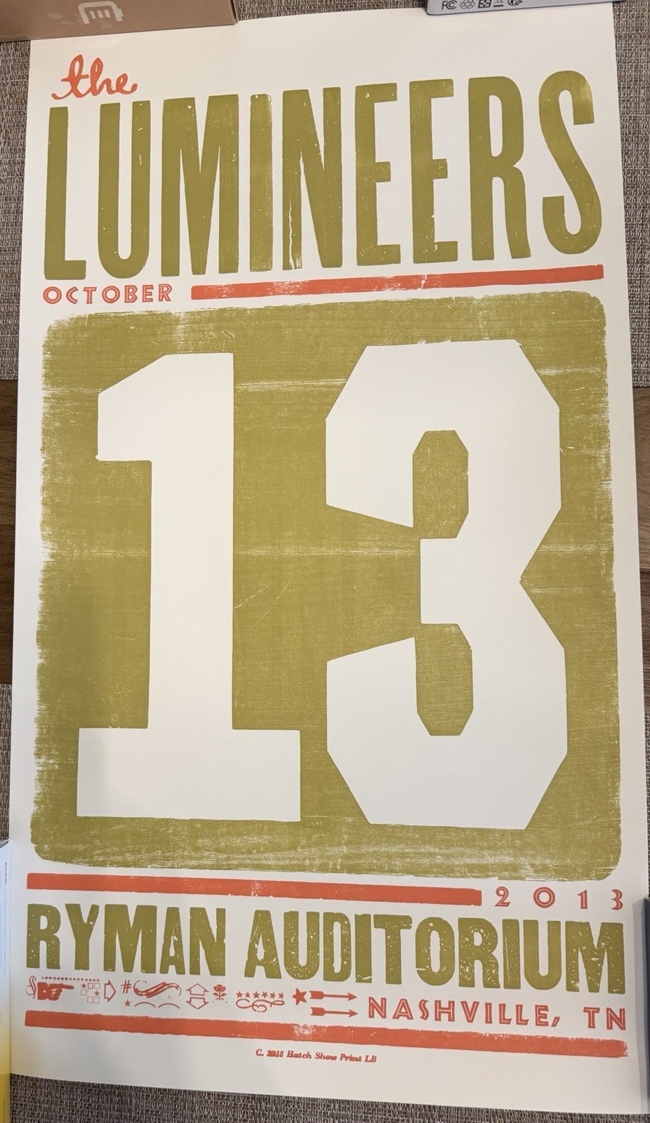 The Lumineers 2013 Ryman Concert Poster Nashville TN Hatch Show Print Poster