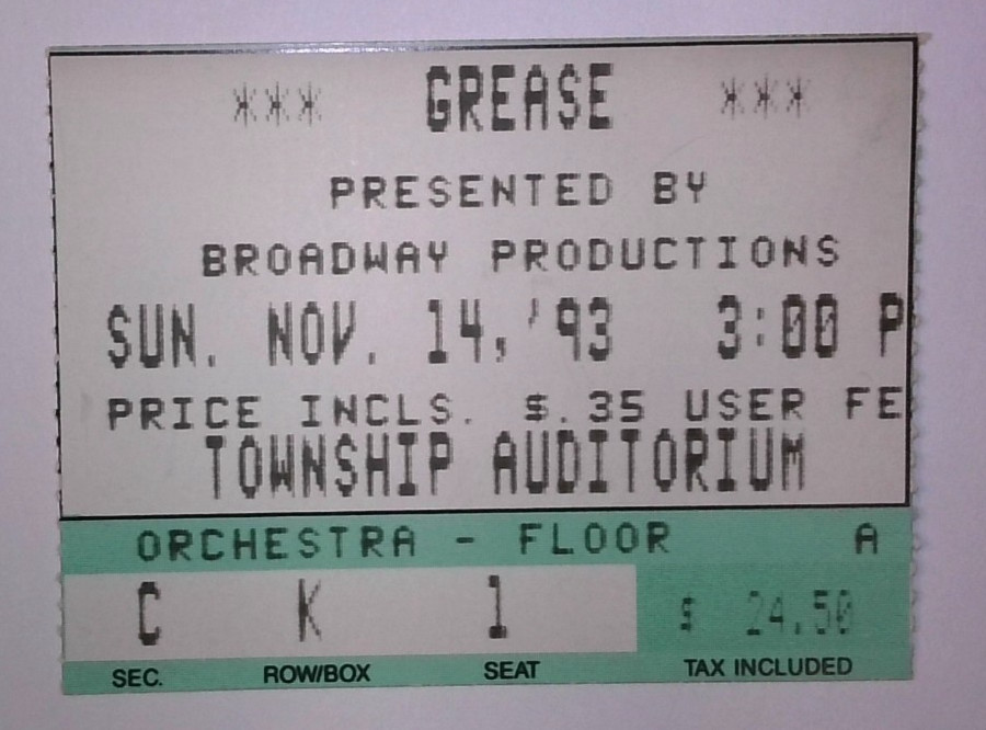 1993 Grease Musical Ticket Stub Township Auditorium Columbia SC Broadway Product