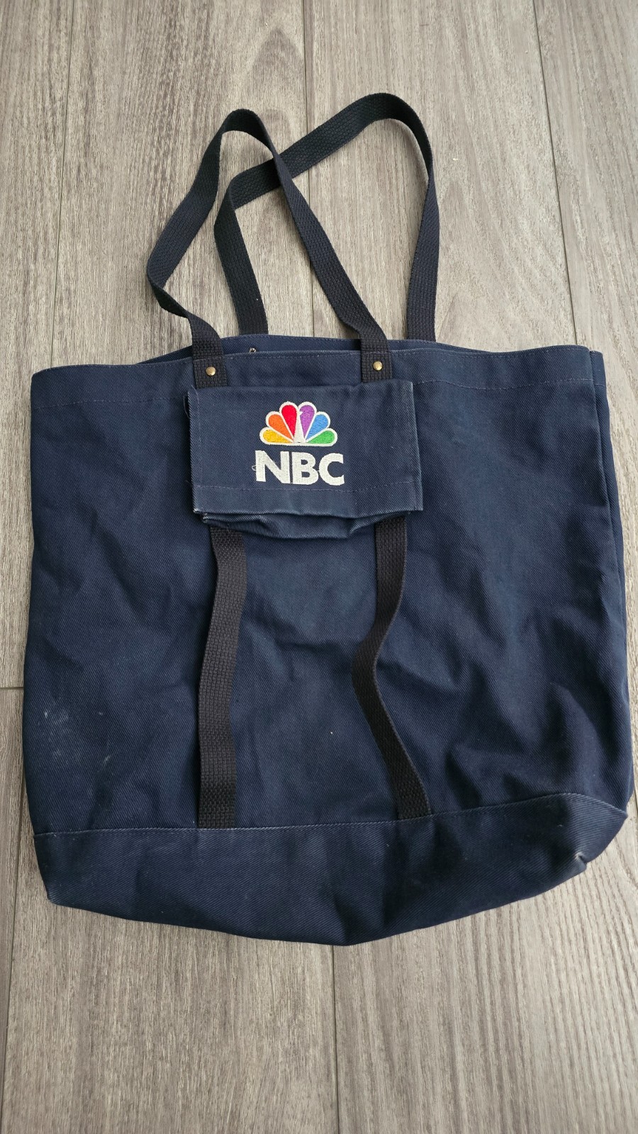 Vintage NBC TV Peacock Logo Canvas Tote Bag Navy Blue Heavy Duty Cotton 18″x18″
