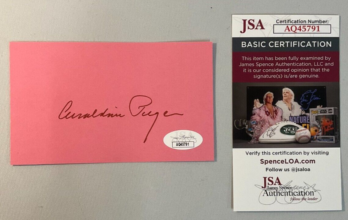 Geraldine Page Signed Index Card JSA w/COA U.S. Film & Stage Actress (d.1987)!