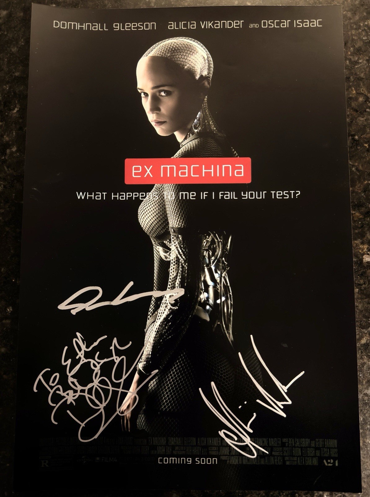 Oscar Isaac, Alicia Vikander, Gleeson Signed Ex Machina – 12×18 Movie Poster