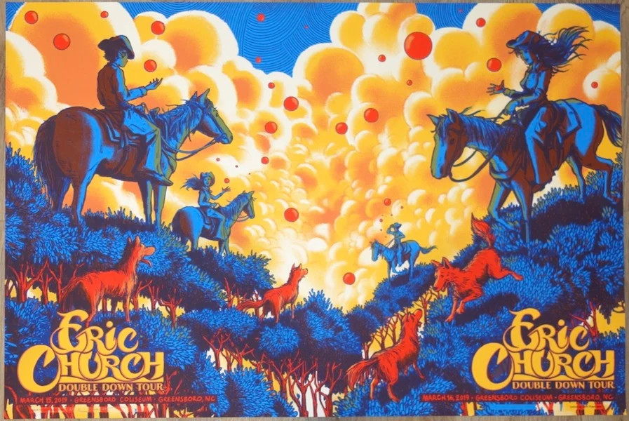 2019 Eric Church – Greensboro Uncut Silkscreen Concert Poster by James Flames