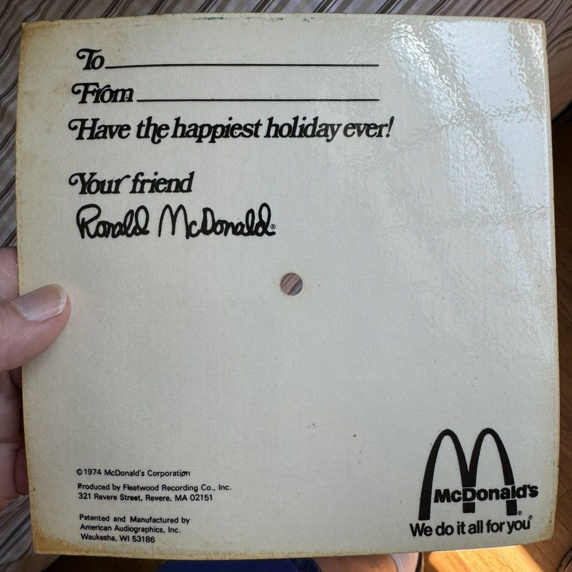 Rare 1974 Vintage McDonald’s FlexiDisc 7″ Promo Christmas Card 33 1/3 RPM Record