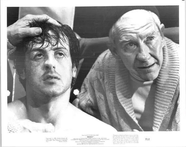 Rocky 1977 Sylvester Stallone In Corner Of Ring Burgess Meredith 8×10 Picture C