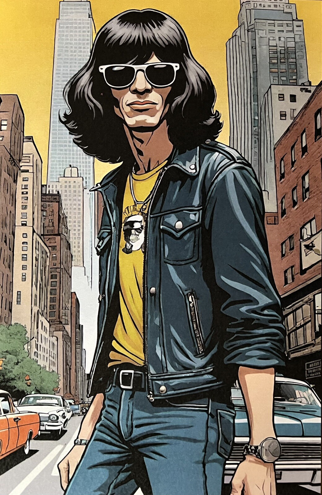 RAMONES VERY RARE AUTOGRAPHED AND HAND-NUMBERED FINE ART PRINT “JOEY” #/100