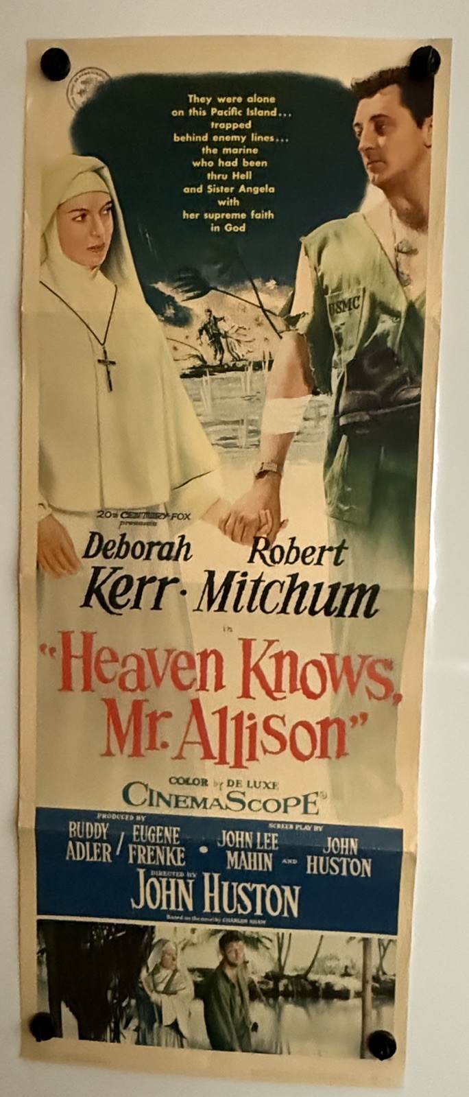 Original 1957 HEAVEN KNOWS MR ALLISON Movie insert Poster Robert Mitchum 14×36”