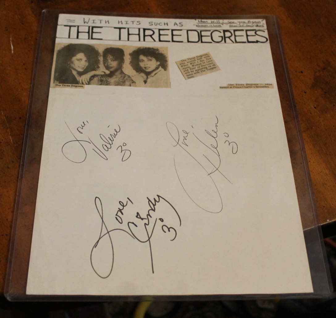 Autographed Scrap Paper Collage ~ The Three Degrees ~ (Helen, Valerie, & Cindy)