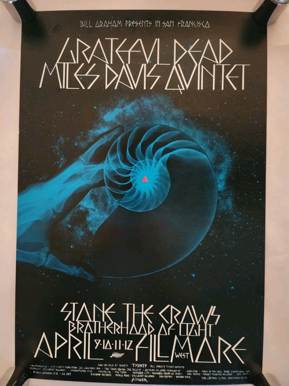 Grateful Dead-Miles Davis First Print Pre- Concert Poster Bill Graham 1970