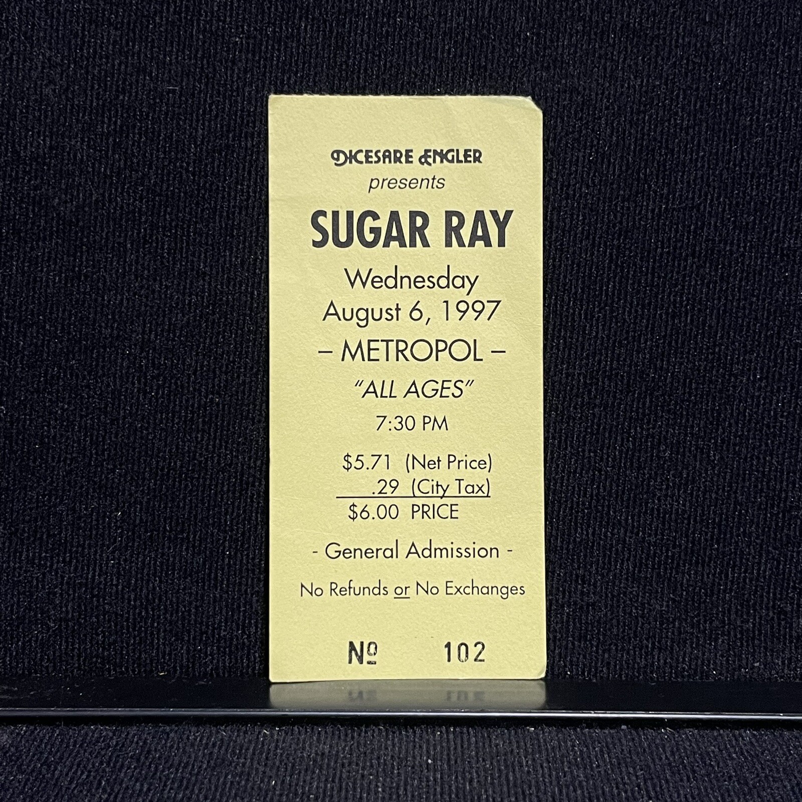 Sugar Ray Metropol Concert Ticket Stub Mark McGrath Vintage August 1997