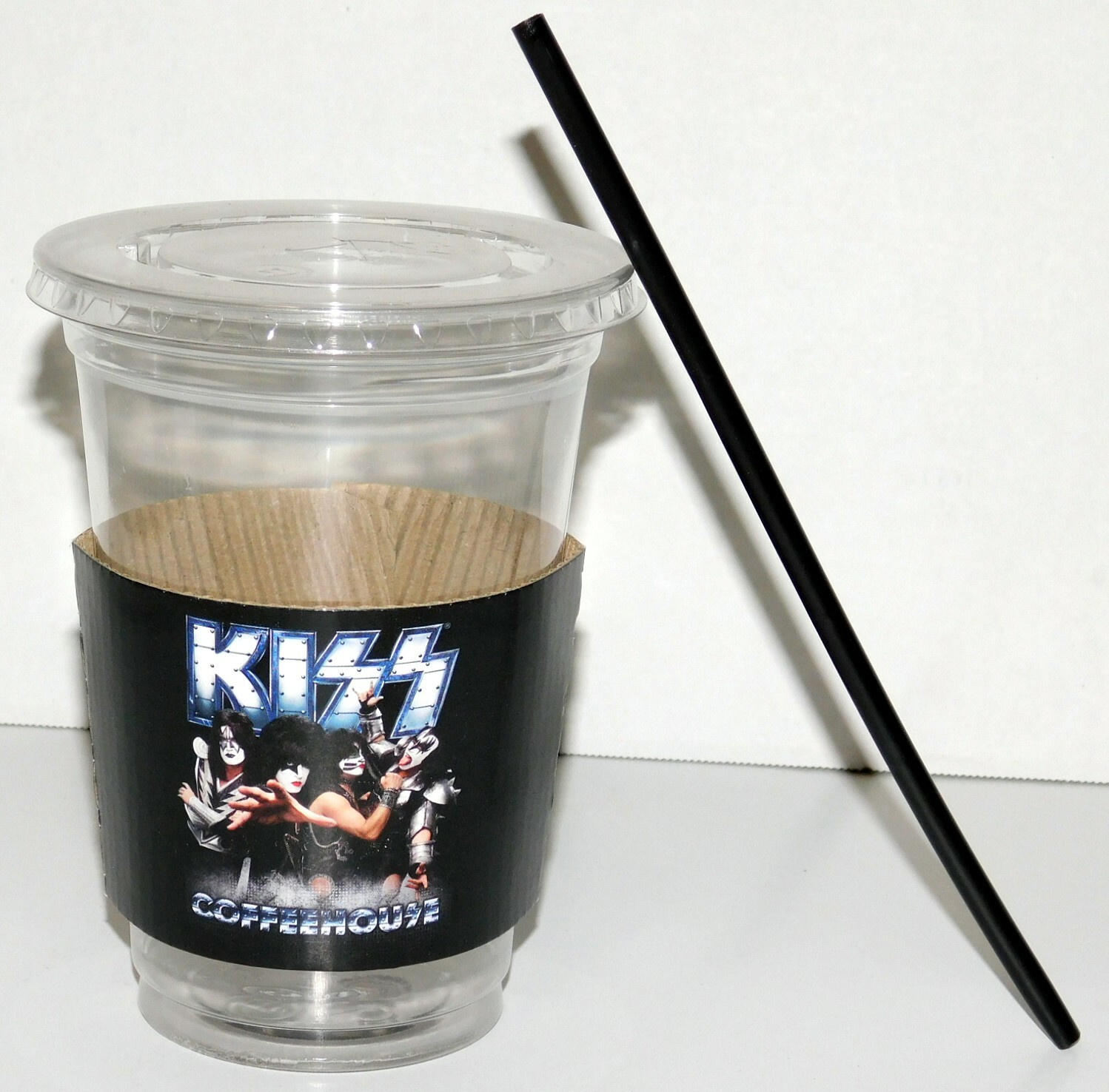 KISS Band Coffeehouse Large Clear Plastic Cup w/ Monster Sleeve 2012 UNUSED