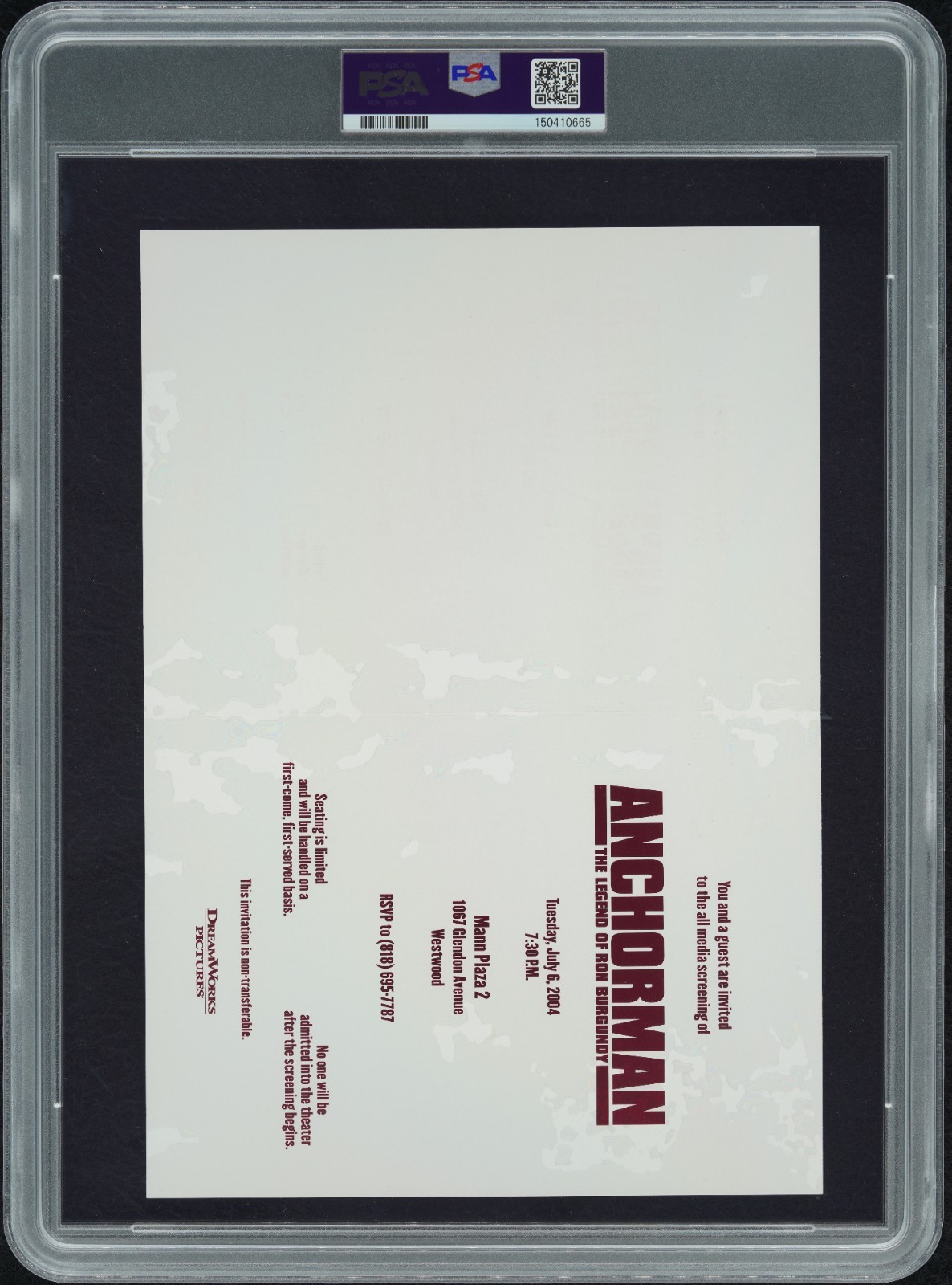 2004 Anchorman Advance Media Screening Movie Ticket PSA 6 POP 1 Ferrell Carell