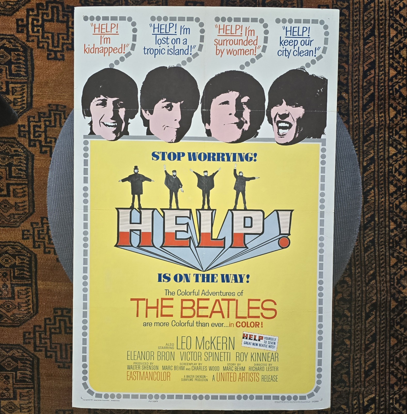 ORIGINAL 1965 BEATLES HELP! MOVIE POSTER 27×41 ONE SHEET COMPLETE FREE SHIPPING