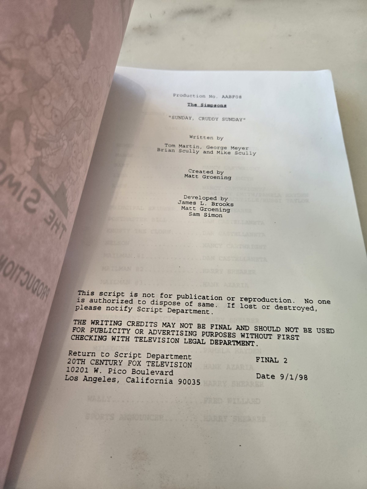 RARE Vintage Signed Troy Aikman THE SIMPSONS Script