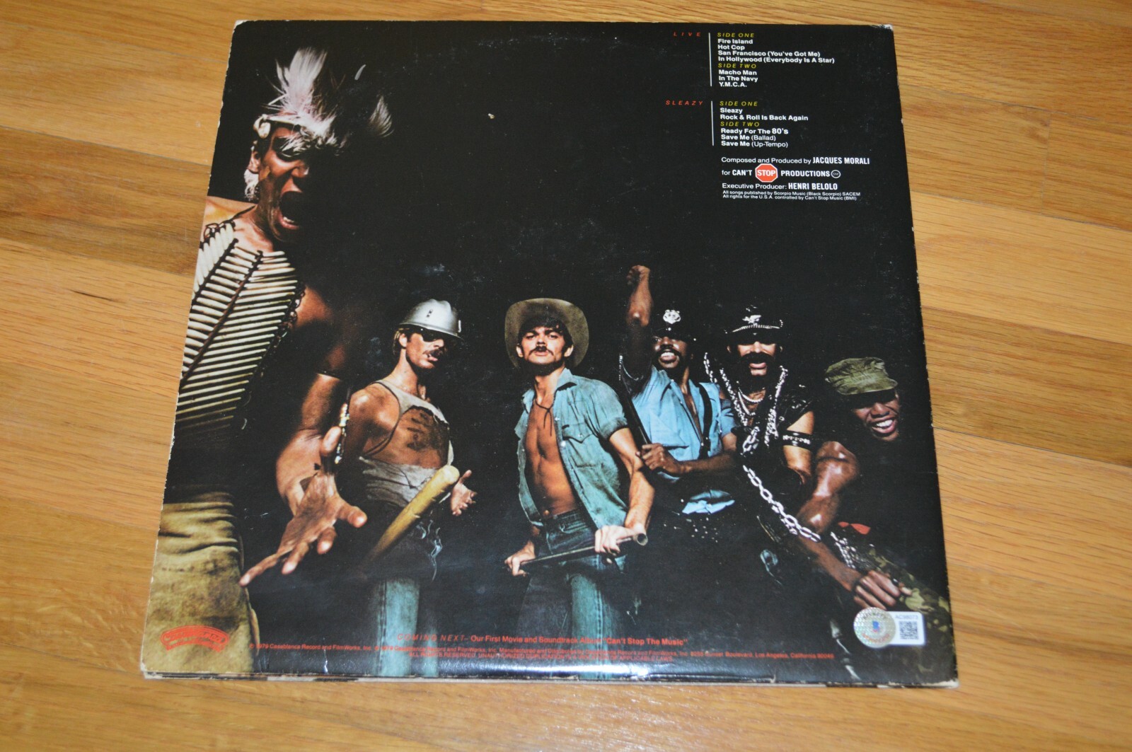 VILLAGE PEOPLE Jones /Simpson /Hodo /Rose +1 Signed Live Sleazy Vinyl LP BGS LOA