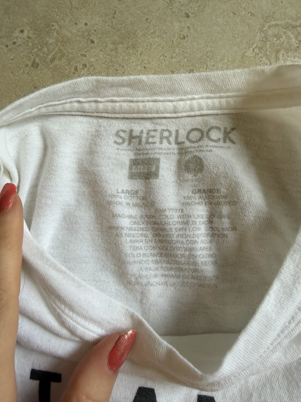 Sherlock “I Am SHERlocked” White Graphic T-Shirt, Kids Size Large