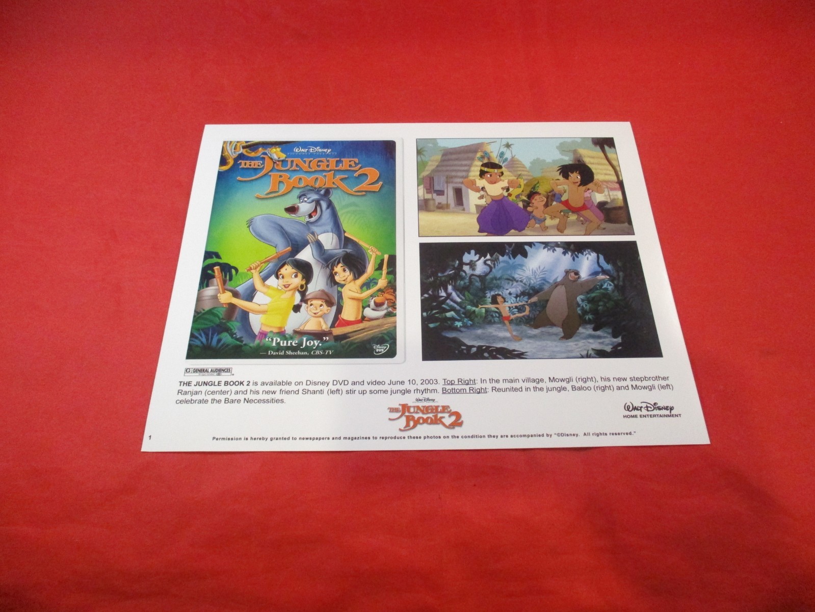 The Jungle Book 2 Walt Disney Movie DVD Home Release Promotional Press Kit Photo