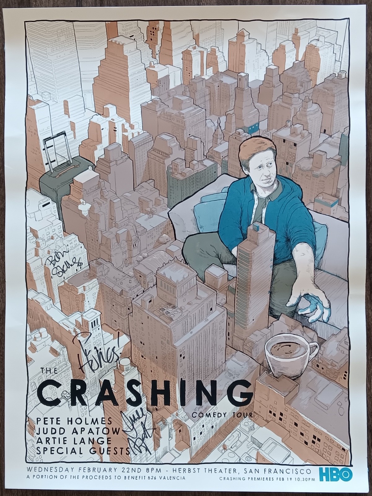 Crashing Comedy Tour. Herbst, San Francisco. 2017 HBO screenprint poster. SIGNED