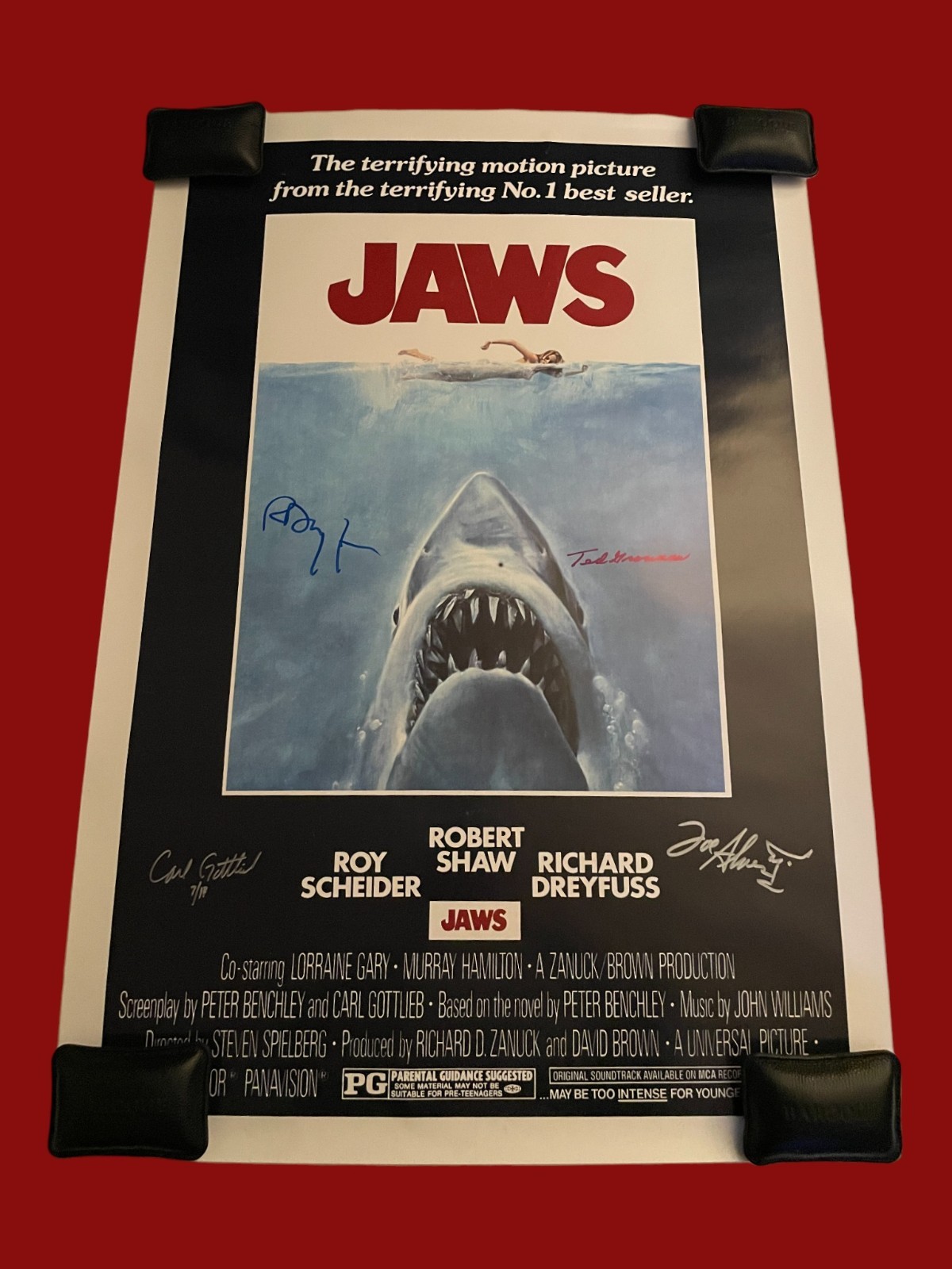 Richard Dreyfuss +3 Signed 26.5×38.5 Jaws Authentic Autograph Poster JSA COA