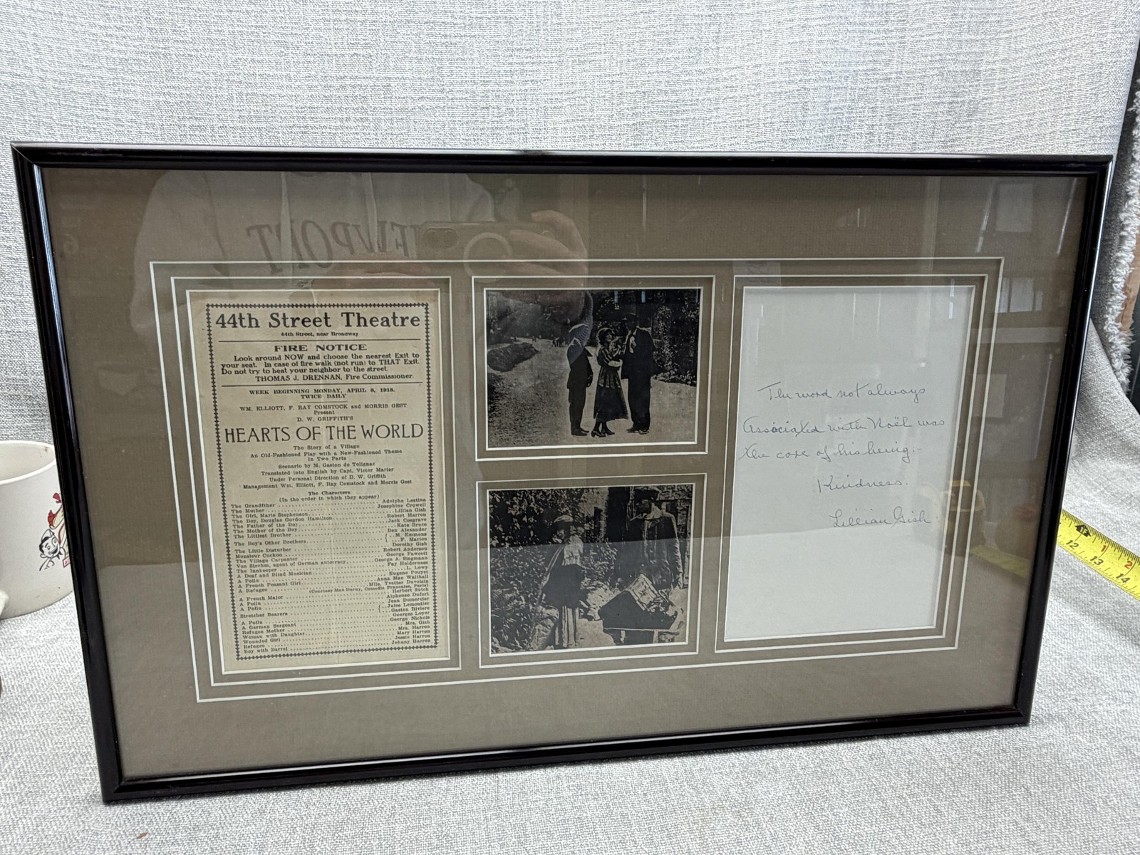 Vintage Hearts Of The World 44th Street Theatre Framed Program Lillian Gish