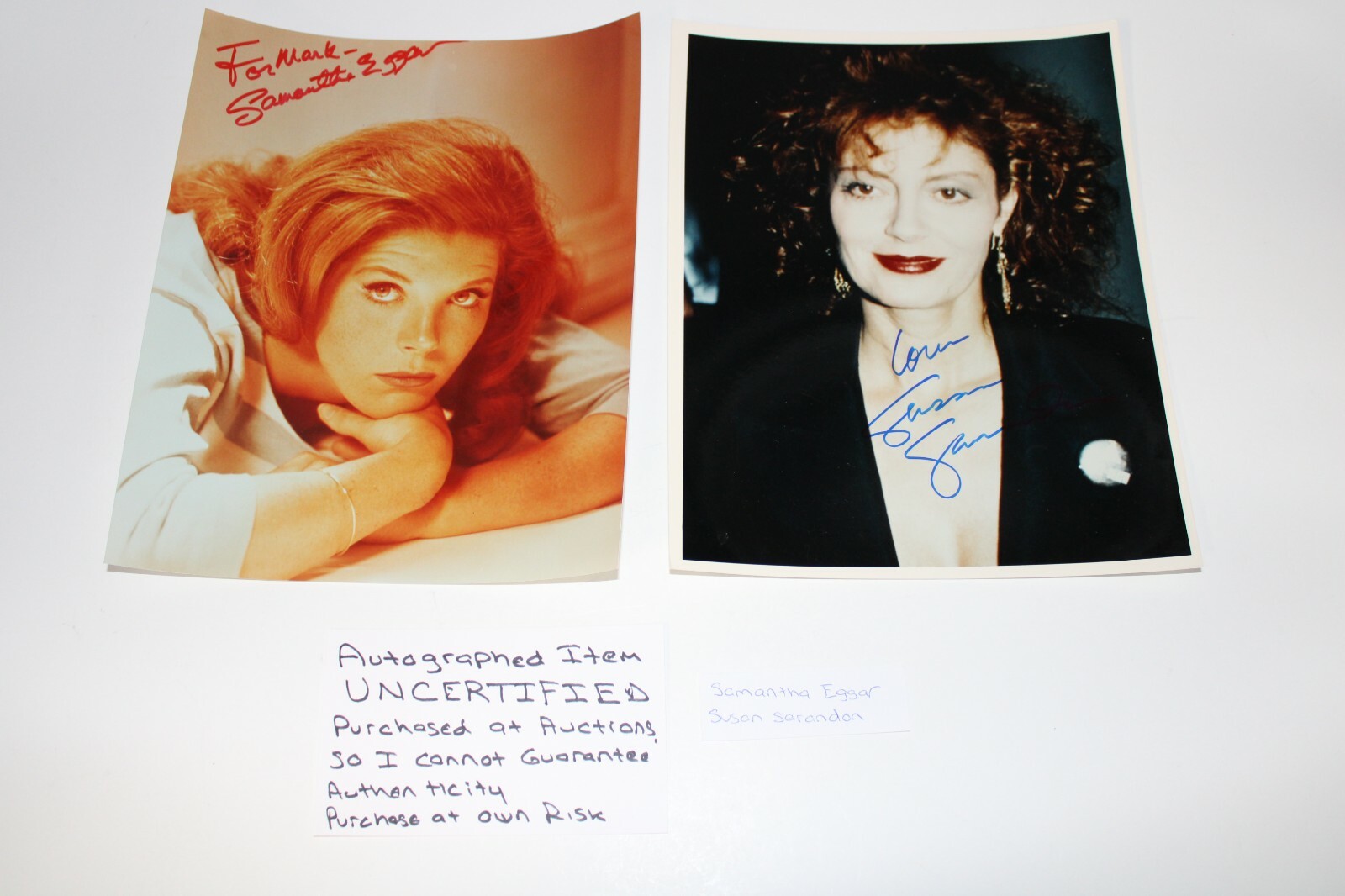 Lot of 2, autographed signed UNCERTIFIED, Samantha Eggar, Susan Sarandon, 8×10