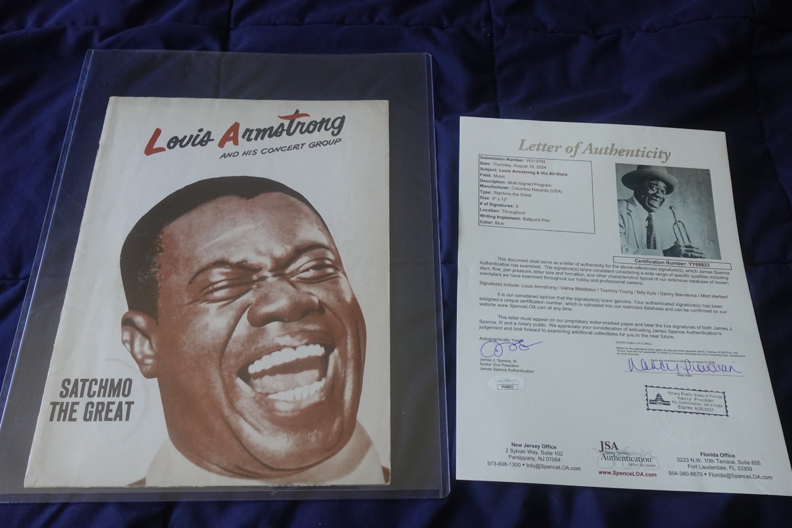 Louis Armstrong Autographed Concert Program Jazz Musician Trumpeter JSA Letter
