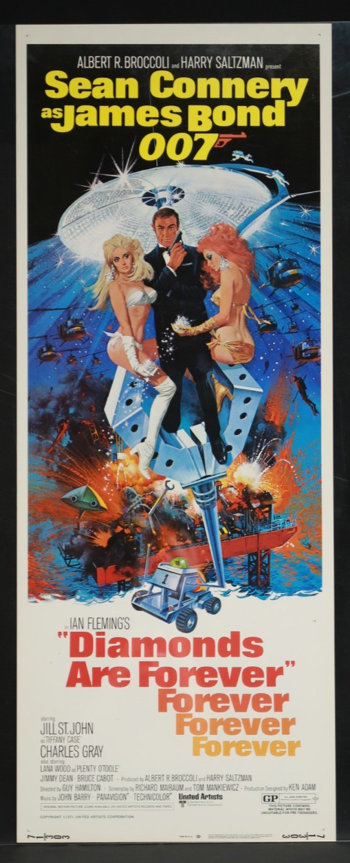 Diamonds are Forever James Bond 1971 Poster Insert 14 x 36 Sean Connery 71/303