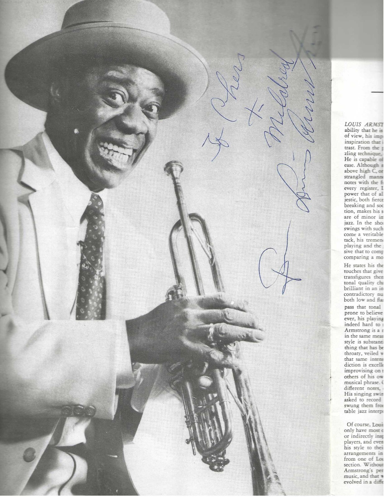 Louis Armstrong Autographed Concert Program Jazz Musician Trumpeter JSA Letter