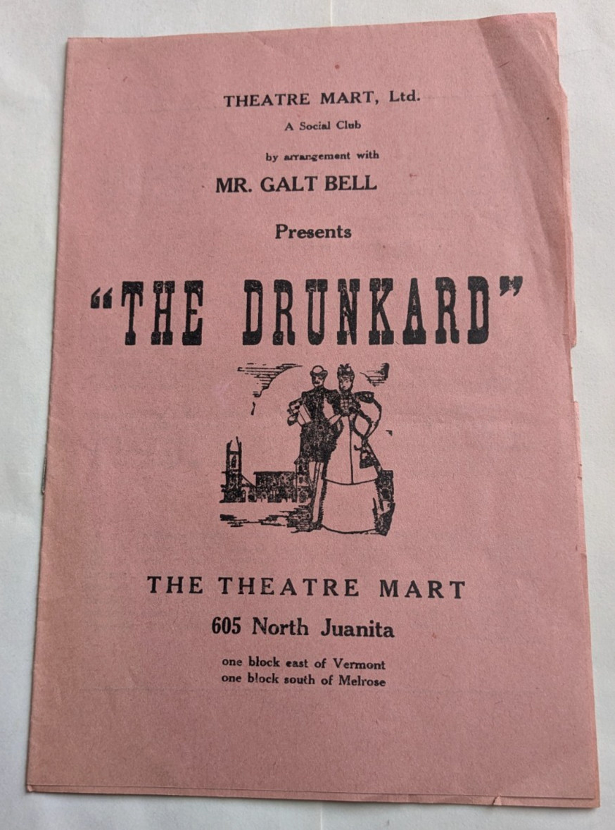 1930’s Program for ‘The Drunkard’ at ‘Theatre Mart’ Los Angeles-Temperance Play