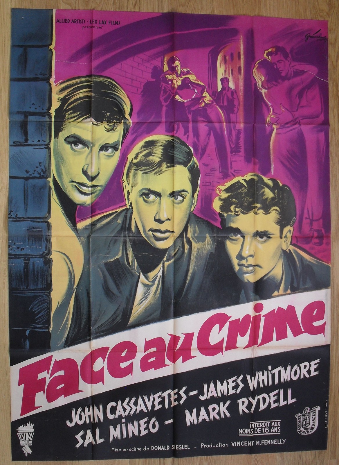 CRIME IN THE STREETS John Cassavetes original french movie poster ’56 LITHO