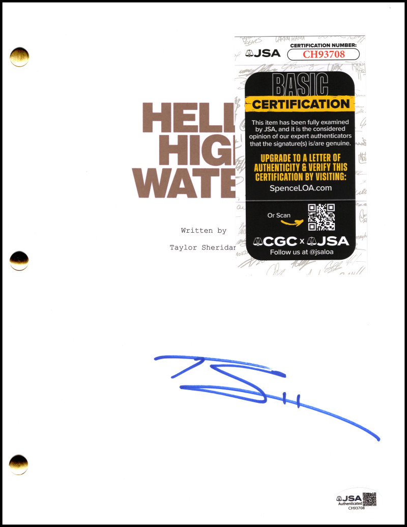 Taylor Sheridan Signed Autograph Hell or High Water Full Script w/ JSA COA
