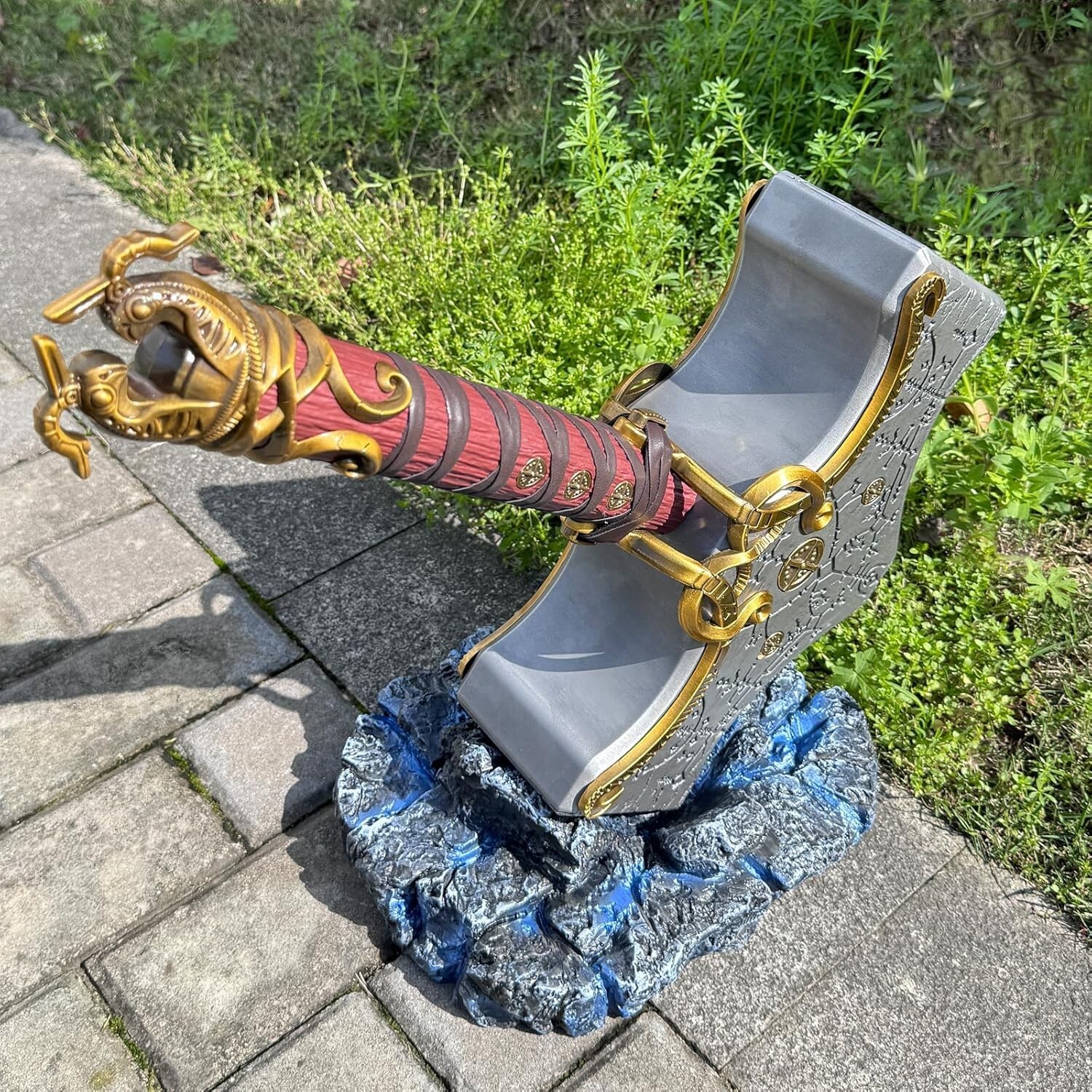 8LB metal Thor’s Hammer game GOD OF WAR Ragnarok w/ PVC Base