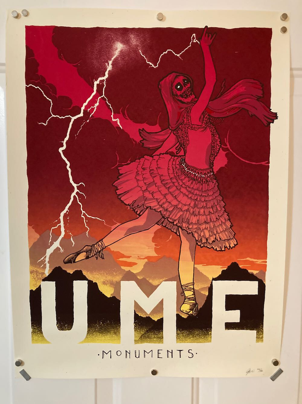 The band UME “Monuments” silk-screened print on heavy stock. Signed and numbered