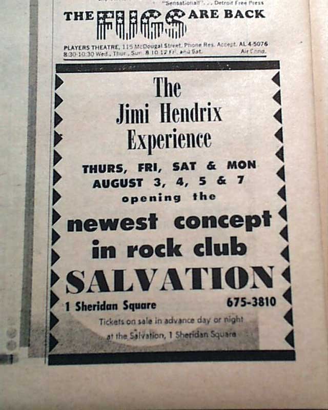 Early THE JIMI HENDRIX EXPERIENCE Electric Guitarist Greenwich Village 1967 AD