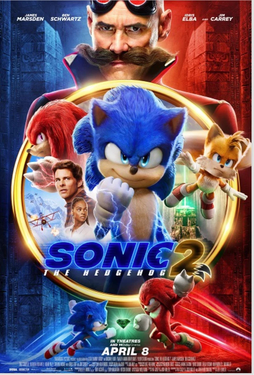 Sonic the Hedgehog 2 James Marsden Jim Carrey Idris Elba Movie Poster 13×19