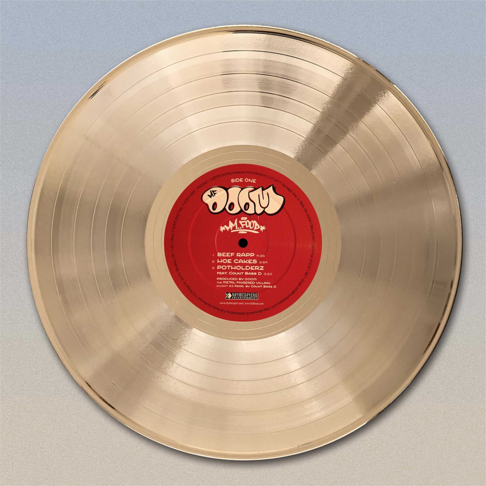 MF Doom “Mm..Food” Gold or Platinum LP Wall Art.