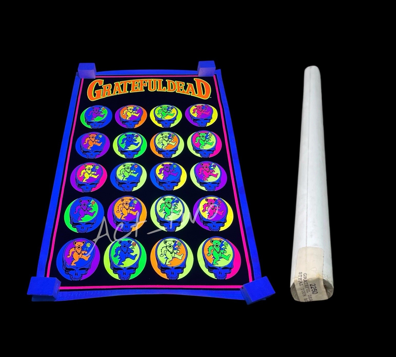 Vintage 90’s Grateful Dead Flocked Blacklight Poster STEAL YOUR BEAR 35″x23″ NEW